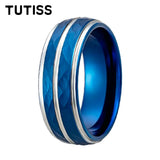 Black Blue Hammered 8mm Tungsten Carbide Wedding Engagement Rings