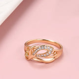 Superb Leaf Shape 14K Rolled Rose Gold Shiny AAA Zircon Diamonds Paved Luxury Design Ring - Fine Jewellery