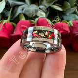 Pipe Cut Polished Finish Groove Inlay Silver Colour Men Women Tungsten Wedding Rings