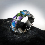 Exquisite Handmade AAA Zircon Diamonds Enamel Blue Butterfly Flower Silver Ring