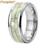 Polished Bevel Edges Electrocardiogram Luminous Glow Inlay Tungsten Carbide Rings