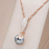 14K Rolled Gold Grey Pearl and AAA Zircon Diamonds Luxury Pendant And Necklace For Women