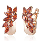 Charming AAA Zircon Red Leaf-Shaped Rolled Rose Gold of 14-Karat Purity Earrings For Women - Quality Jewellery