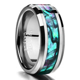 New Arrival Trend 8MM Inlaid Abalone Shell Beveled Tungsten Carbide Ring - Jewellery for Wedding - The Jewellery Supermarket