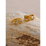 18K Gold Plated Delicate Stainless Steel AAA Zirconia Diamonds Layered Hollow Geometric Ring