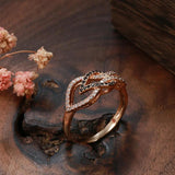 Lovely Crossing Hollow Filled 14K Rose Gold Full Black White AAA+ Zircon Diamonds Women Rings - Fashion Jewellery