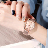 New Elegant Luxury Zircon Diamonds Quartz Movement 34mm Stainless Steel Mesh Leather Strap Casual Fashion Wristwatch