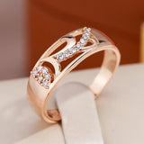 Stunning Hollow Vintage Pattern Filled 14K Rose Gold AAA White Zircon Dimaonds Rings, Smooth Geometric Jewellery