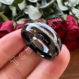 Bright Meteorite Gold Foil Inlay 8MM 18k Gold Colour Tungsten Carbide Wedding Rings