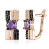 Vintage Design 14K Filled Rose Gold Purple AAA Zircon Cystals Black Colour Earrings Fashion Party Fine Jewellery