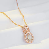 New Filled 14K Rose Gold Flower Design Oval Cut AAA Zircon Emerald Crystal Necklace - Luxury  Jewellery