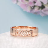 Popular 14K Rolled Rose Gold Classic Glossy Hollow Ring With AAA White Zircon Diamonds, High Quality Jewellery