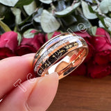 Bright Meteorite Gold Foil Inlay 8MM 18k Gold Colour Tungsten Carbide Wedding Rings