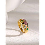 14K Gold Plated Multicolour Cubic Zirconia Diamonds Ring for Women - Fashion Jewelery