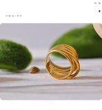 Stainless Steel 18K Gold Plated Geometric Golden Wide Trendy Ring Charm Jewellery