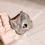 18K Gold Plated Irregular Hammered Texture Wide Opening Stainless Steel Ring Charm Jewellery
