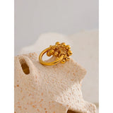 18K Gold Plated High Quality Stainless Steel Metal Layered Round Beads Charming Ring