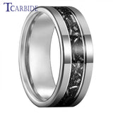 Pipe Cut Polished Finish Groove Inlay Silver Colour Men Women Tungsten Wedding Rings