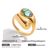 18K Gold Plated Stainless Steel Geometric Fashion Ring With Zircon Crystals Charm Jewellery