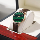 New Elegant Ladies Watch with Quartz Movement Green Peacock Stone Dial  Casual Leather Rose Plated Gold Watches