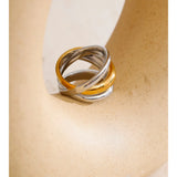 18K Gold Plated New Stainless Steel Layered Geometric Cast Statement Attractive Ring