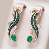 14 Karat Rolled Gold Green AAA Zircon Crsytals Lizard Design Drop Earrings For Women