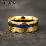 Meteorite Nebula Inlay Hammered 6/8mm Gold/Silver Color Tungsten Ring for Men Women
