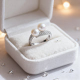 Double white pink purple black Freshwater Pearl AAA Zircon Diamonds Silver Rings
