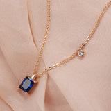 Simple Square Cut AAA Blue Zircon Crystal 14K Filled Rose Gold Round Ball Chain Necklace - Fashion Jewellery