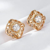 Elegant Fashion 14K Rolled Rose Gold Rhombic Clip, White AAA Zircon Diamonds Earrings, Unique Daily Party Jewellery