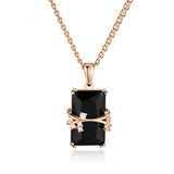 14K Rooled Gold Black Square AAA Zircon Crystal High Quali tyLong Pendant And Necklace