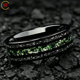 New Style 8mm Moss Agate & Meteorite Silver Tungsten Wedding Men Women Rings