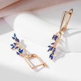 14 Karat Gold Filled Blue AAAl Zircon Crystals Leaf Shape Dangle Earrings For Women