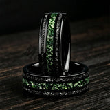 New Style 8mm Moss Agate & Meteorite Silver Tungsten Wedding Men Women Rings