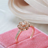 Filled Rose Gold of 14-Karat Purity Vintage AAA Zircon Diamonds Flower Ring - Romantic Wedding Bride Jewellery