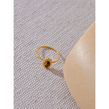 18K Gold Plated Fashion Natural Stone Stainless Steel Oval Thin Chic Ring for Women