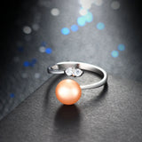8-9mm Round Freshwater Cultured Pearl Crystal AAA Zircon Diamonds Silver Rings
