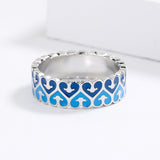 Creative Handmade Enamel New Blue Drip Glue Love Silver Ring for Women