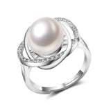 Luxury White/Black/Pink/Purple/Grey Double Pearl AAA Zircon Diamonds Silver Rings
