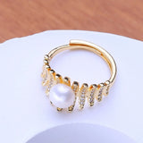 Multi-Tiered Wings Real Pearl AAA Zircon Diamonds 18K Gold Plated Rings