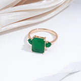 14K Gold Filled Square Big Dark Green AAA Zircon Crystal Vintage Opal Ethnic Fine Rings