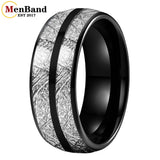 Double Groove White Meteorite Inlay 6MM 8MM Tungsten Wedding Ring Men And Women