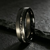 Black Meteorite Offset groove Brushed Finish 6/8mm Tungsten Carbide Couple Rings