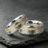 6/8mm Hammered Offset Groove Inlaid Moonstone Gold Foil Tungsten Carbide Rings