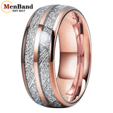 Double Groove White Meteorite Inlay 6MM 8MM Tungsten Wedding Ring Men And Women