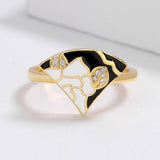 Classic Scalloped Fashion Flower Shape Handmade Enamel Black White Epoxy Ring