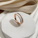 14K Rolled Gold White Enamel AAA Zircon Diamonds Full Paved Glossy Stylish Womens Rings