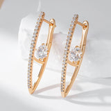 Fashion V Shape Rolled 14K Rose Gold Long Drop Earrings With AAA Zircon Diamonds - Luxury Party Jewellery