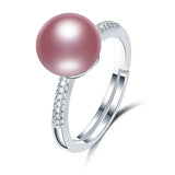 Superb Real Cultured Pearl Sterling Silver AAA Zircon Diamonds Adjustable Rings
