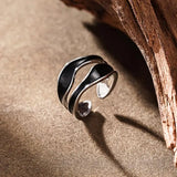 New Wave Design Elegant Black/White Enamel Versatile Rings for Women